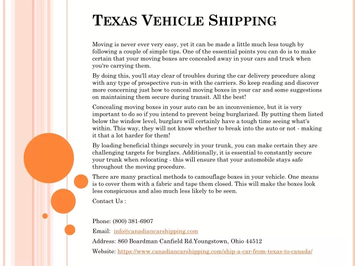 texas vehicle shipping