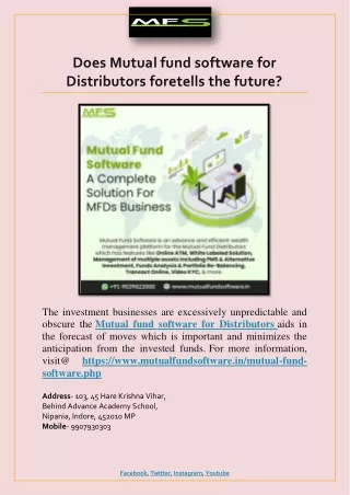 does mutual fund software for distributors