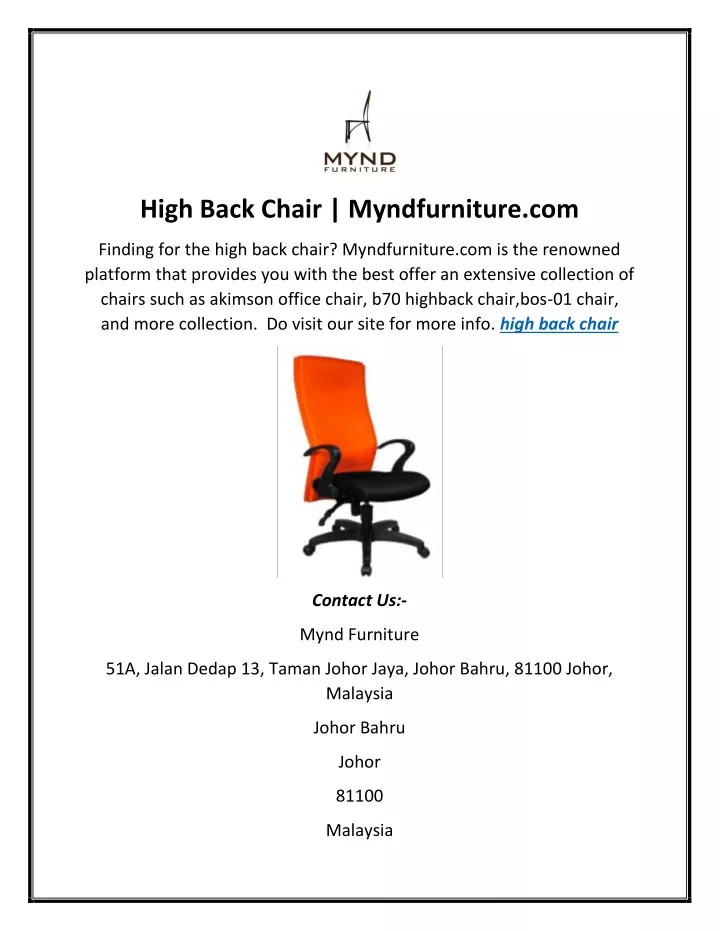high back chair myndfurniture com