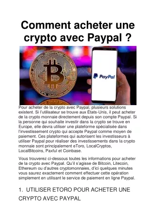 Acheter une crypto avec Paypal : Guide complet