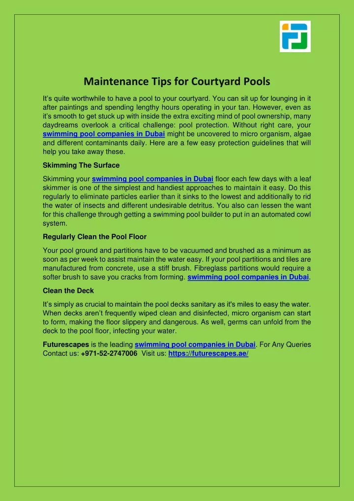 maintenance tips for courtyard pools