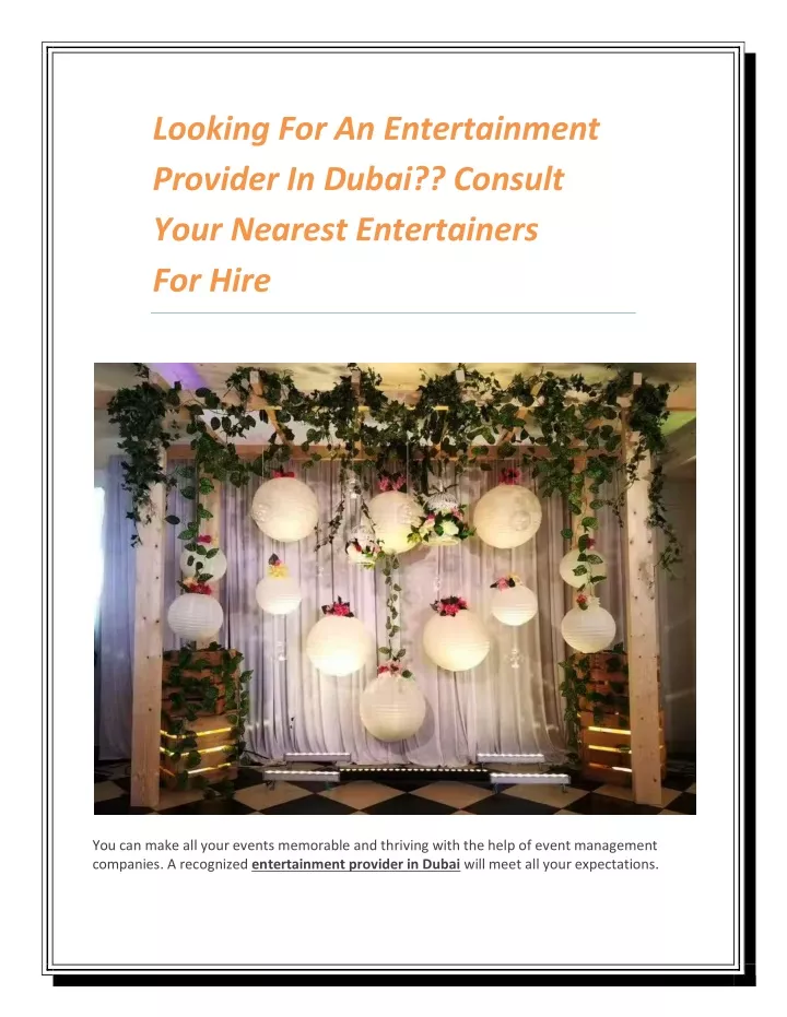 looking for an entertainment provider in dubai