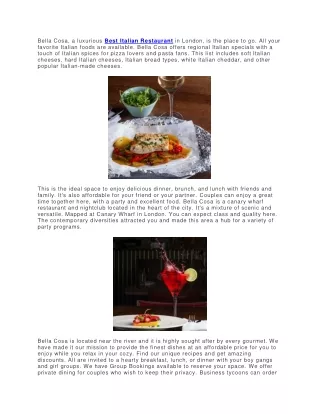 Restaurant Canary Wharf | Itilian Restaurant | Italian Restaurants in London | S