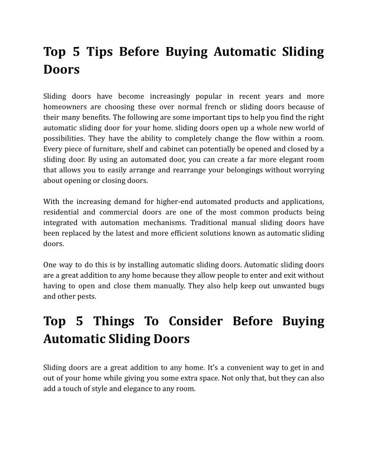 top 5 tips before buying automatic sliding doors