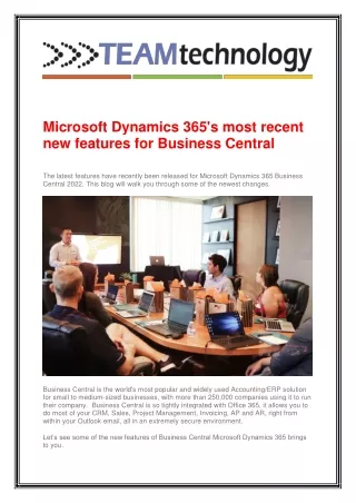 Microsoft Dynamics 365's most recent new features for Business Central