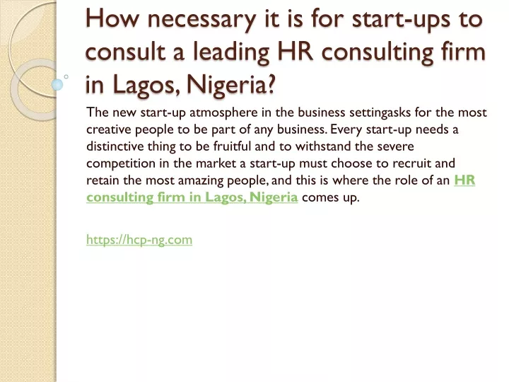 how necessary it is for start ups to consult a leading hr consulting firm in lagos nigeria