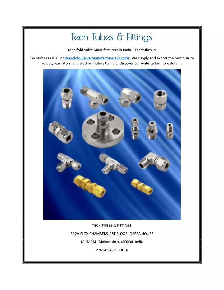 manifold valve manufacturers in india techtubes in