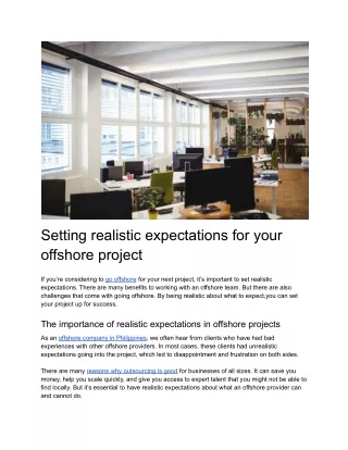 Setting realistic expectations for your offshore project