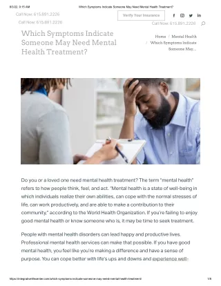 Which Symptoms Indicate Someone May Need Mental Health Treatment