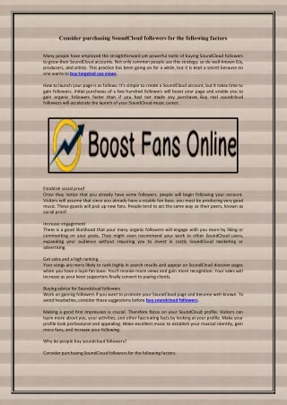Consider purchasing SoundCloud followers for the following factors
