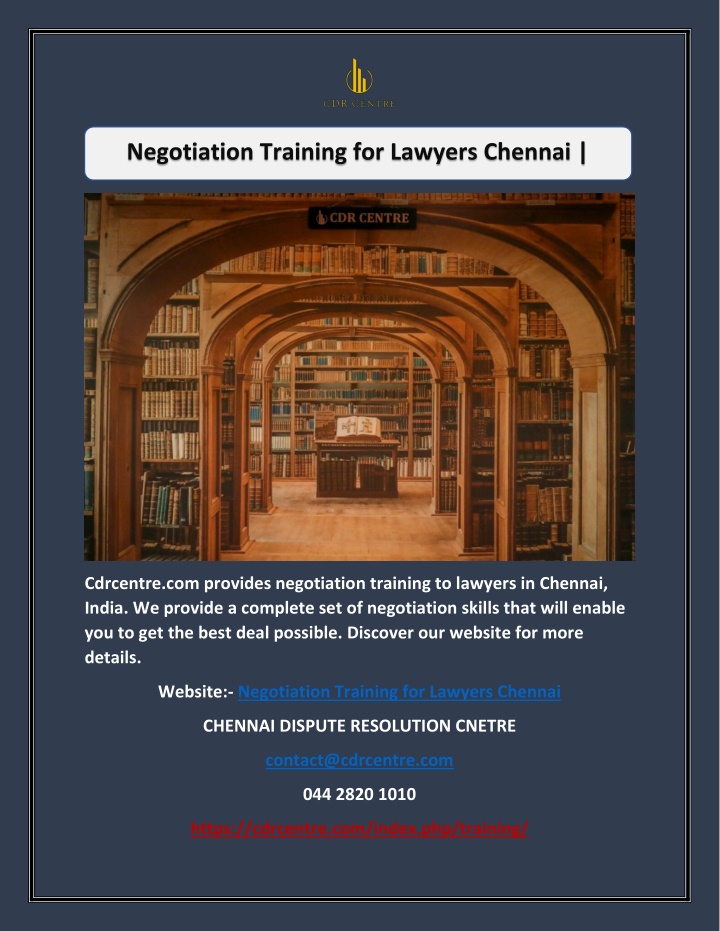negotiation training for lawyers chennai