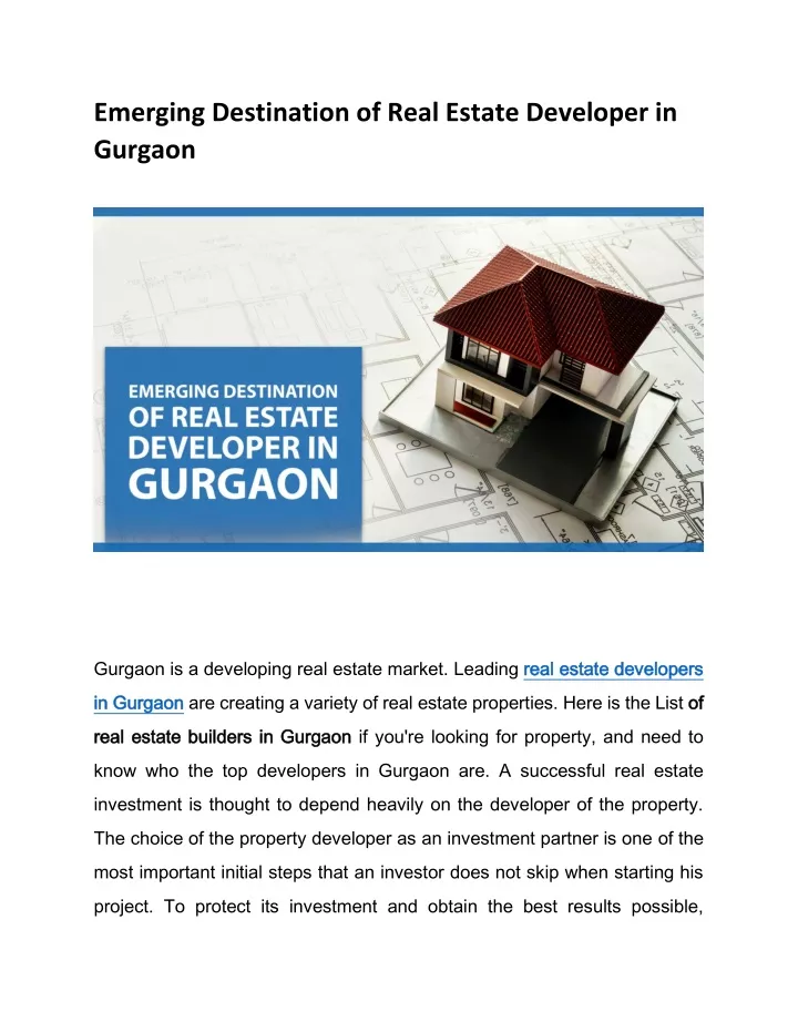 emerging destination of real estate developer
