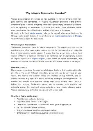 why is va g inal rejuvenation important various