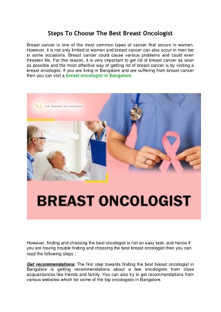 Steps To Choose The Best Breast Oncologist