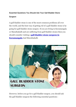 Essential Questions You Should Ask Your Gall Bladder Stone                        Surgeon