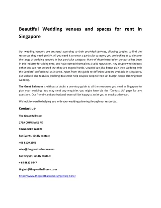 Beautiful Wedding venues and spaces for rent in Singapore