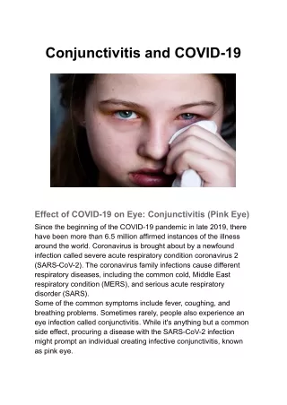Conjunctivitis (Pink Eye) - Effect of COVID-19 on Eye