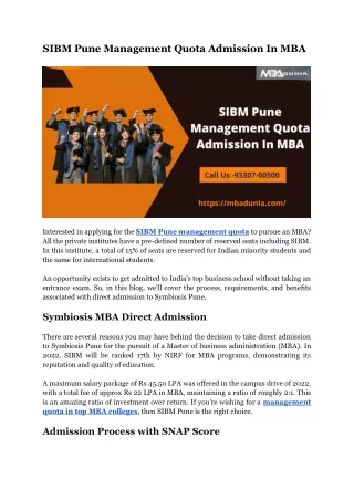 SIBM Pune Management Quota Admission In MBA (1)