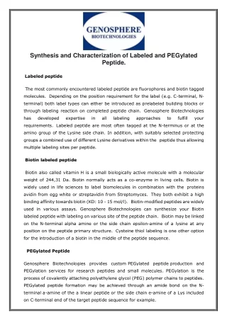 Synthesis and Characterization of Labeled and PEGylated Peptide.