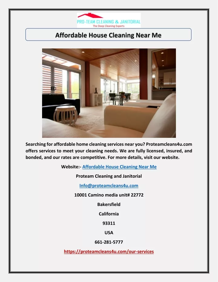 PPT - Affordable House Cleaning Near Me | Proteamcleans4u.com cheap house cleaning near me