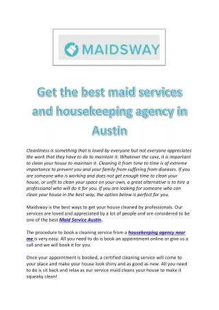 Get the best maid services and housekeeping agency in Austin