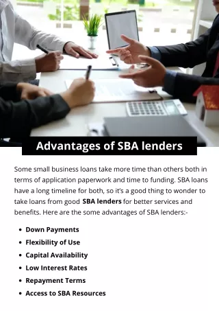 Advantages of SBA lenders