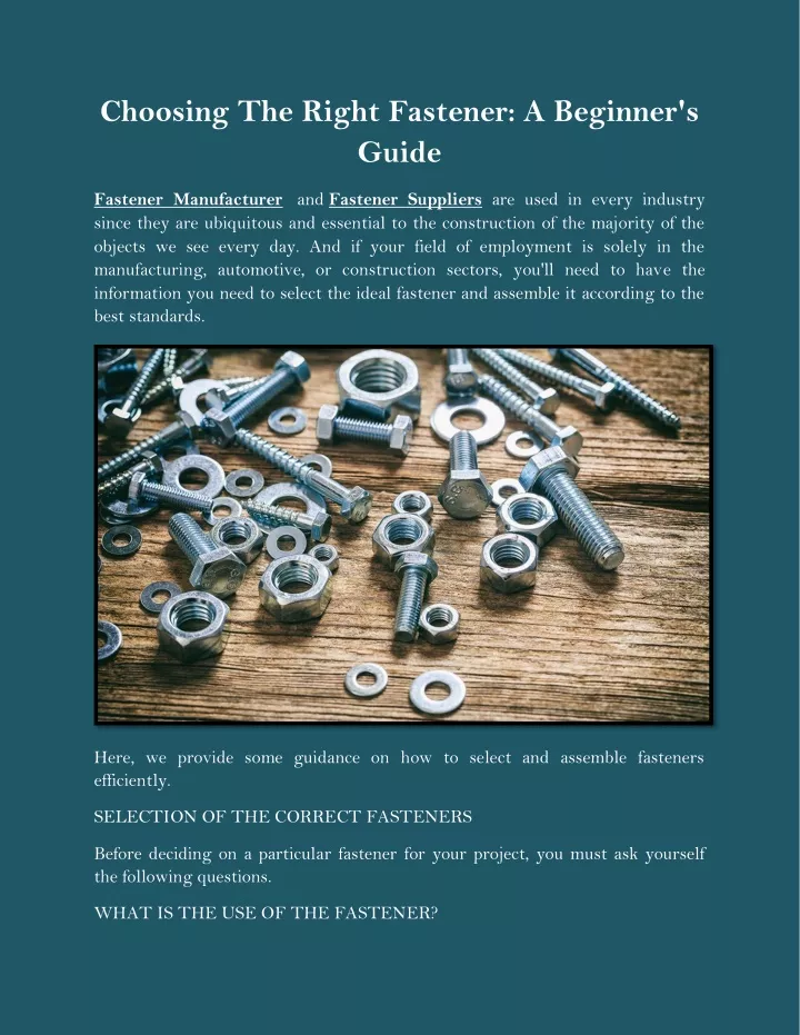 choosing the right fastener a beginner s guide