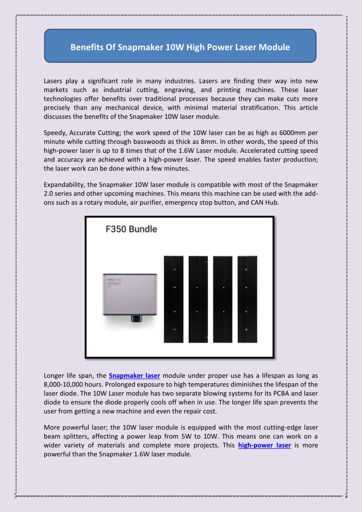 benefits of snapmaker 10w high power laser module