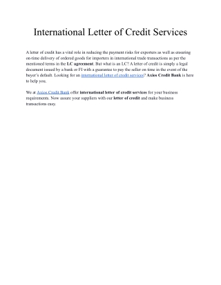 International Letter of Credit Services