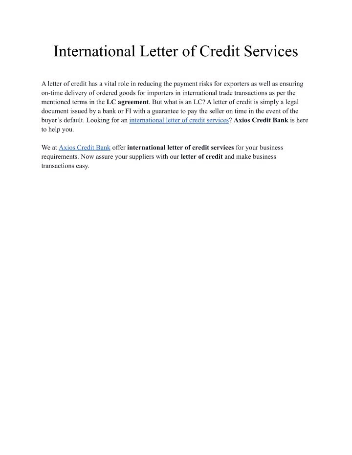 international letter of credit services