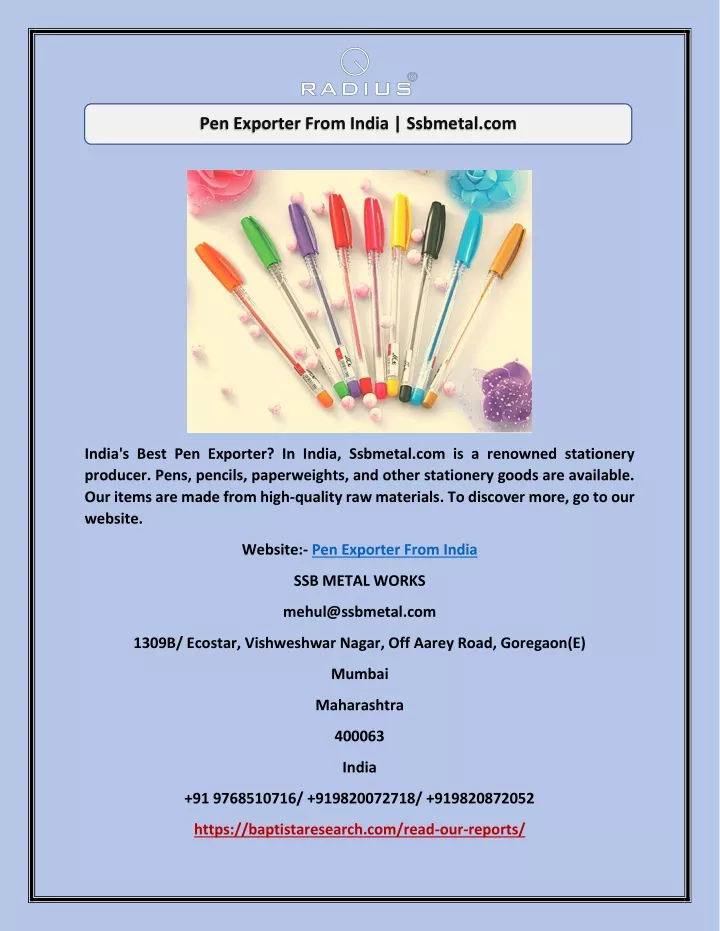 pen exporter from india ssbmetal com