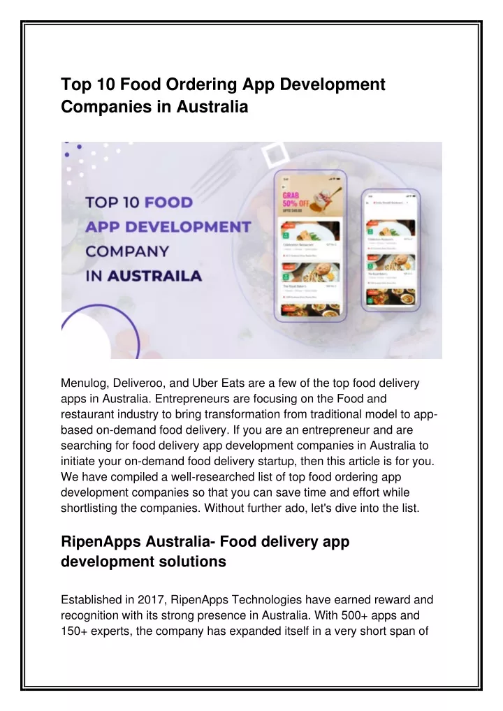 PPT - Top 10 Food Ordering App Development Companies in Australia ...