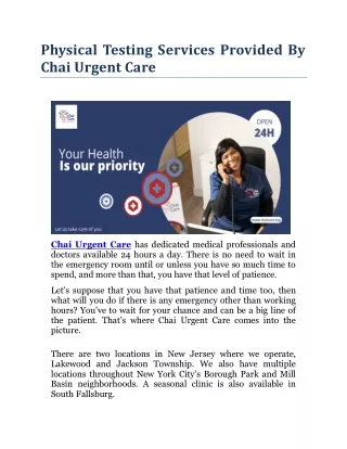 Physical Testing Services Provided By Chai Urgent Care