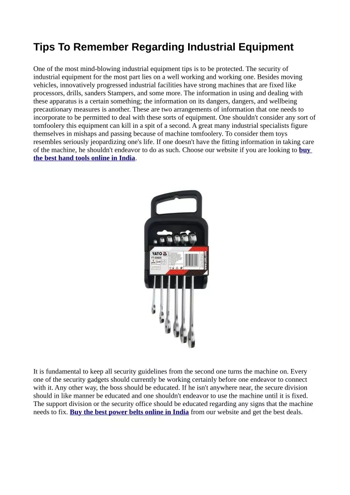 tips to remember regarding industrial equipment