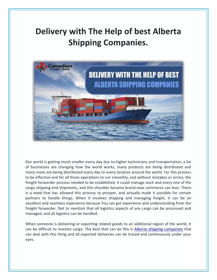 delivery with the help of best alberta shipping