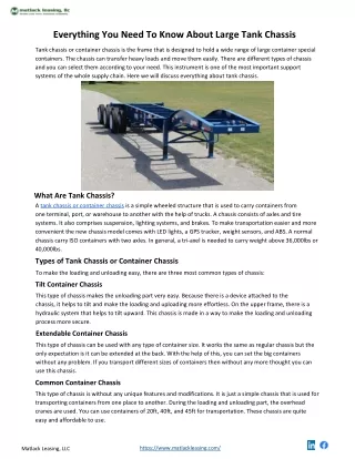 Everything You Need To Know About Large Tank Chassis