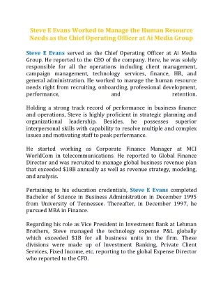 steve e evans worked to manage the human resource