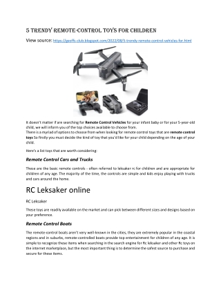 5 trendy Remote control vehicles for children