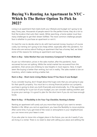 Buying Vs Renting An Apartment In NYC  Which Is The Better Option To Pick In 2022.docx
