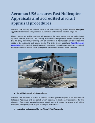 Aeromax USA assures Fast Helicopter Appraisals and accredited aircraft appraisal