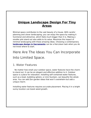 Unique Landscape Design For Tiny Areas