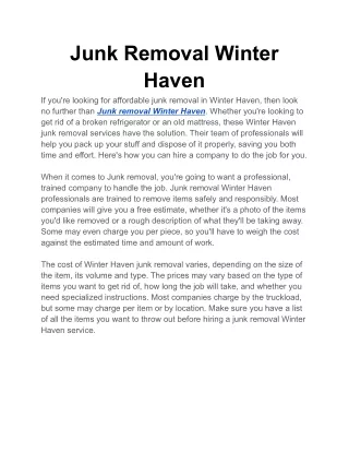 Junk Removal Winter Haven