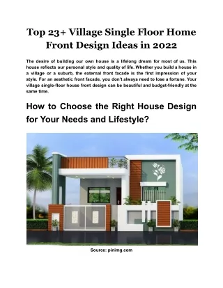 Top 23  Village Single Floor Home Front Design Ideas in 2022