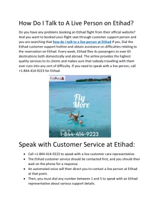 1-844-414-9223 Etihad Airways Customer Service Representative Number
