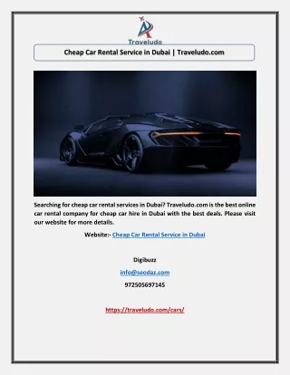 Cheap Car Rental Service in Dubai | Traveludo.com