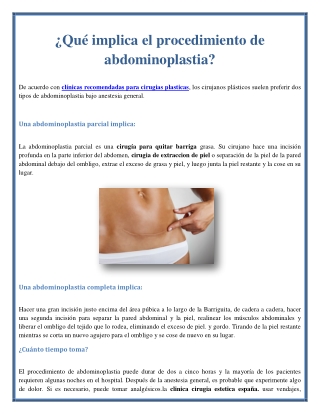 ¿Qué implica el procedimiento de abdominoplastia?
