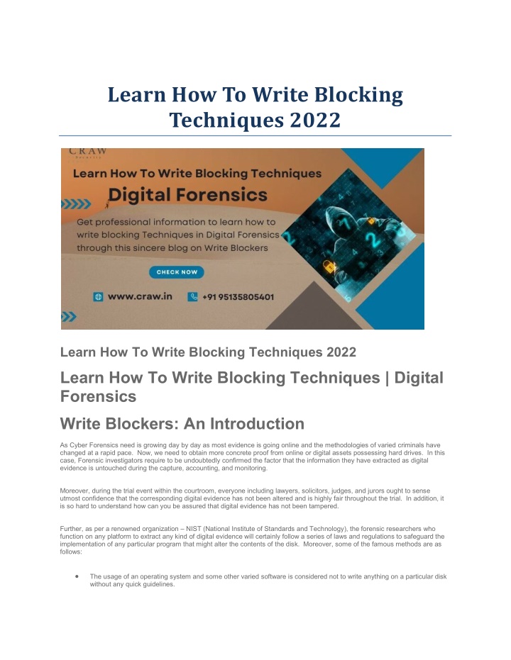 learn how to write blocking techniques 2022