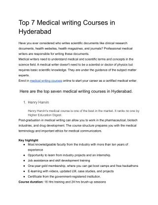 Top 7 Medical writing Courses in Hyderabad