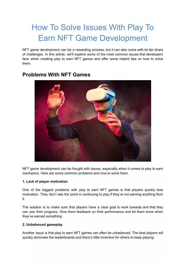 how to solve issues with play to earn nft game