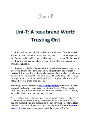 Uni-T: A tees brand Worth Trusting On!